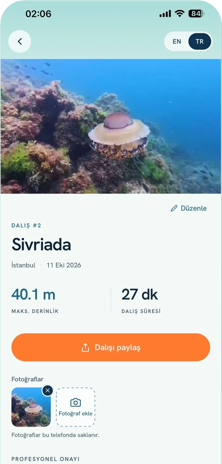 Rubelis App ekranı: Sualtı fotoğraflarını ekle
